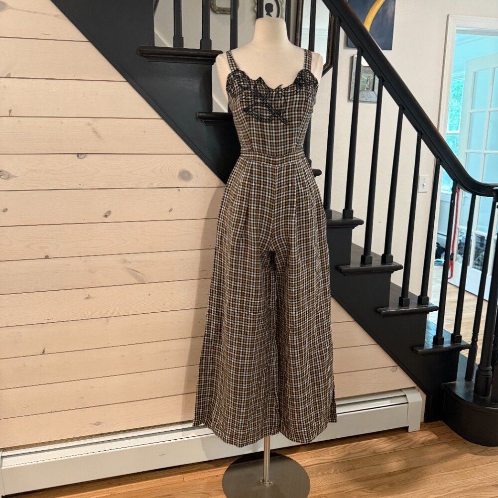 By Anthropologie Embroidered Plaid Jumpsuit NWOT Size XS (0) - Picture 6 of 12